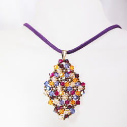 Pendant 65cm - Malvina Rhombus M-Purple Suedine - Pendant 65cm - Laiton bronze